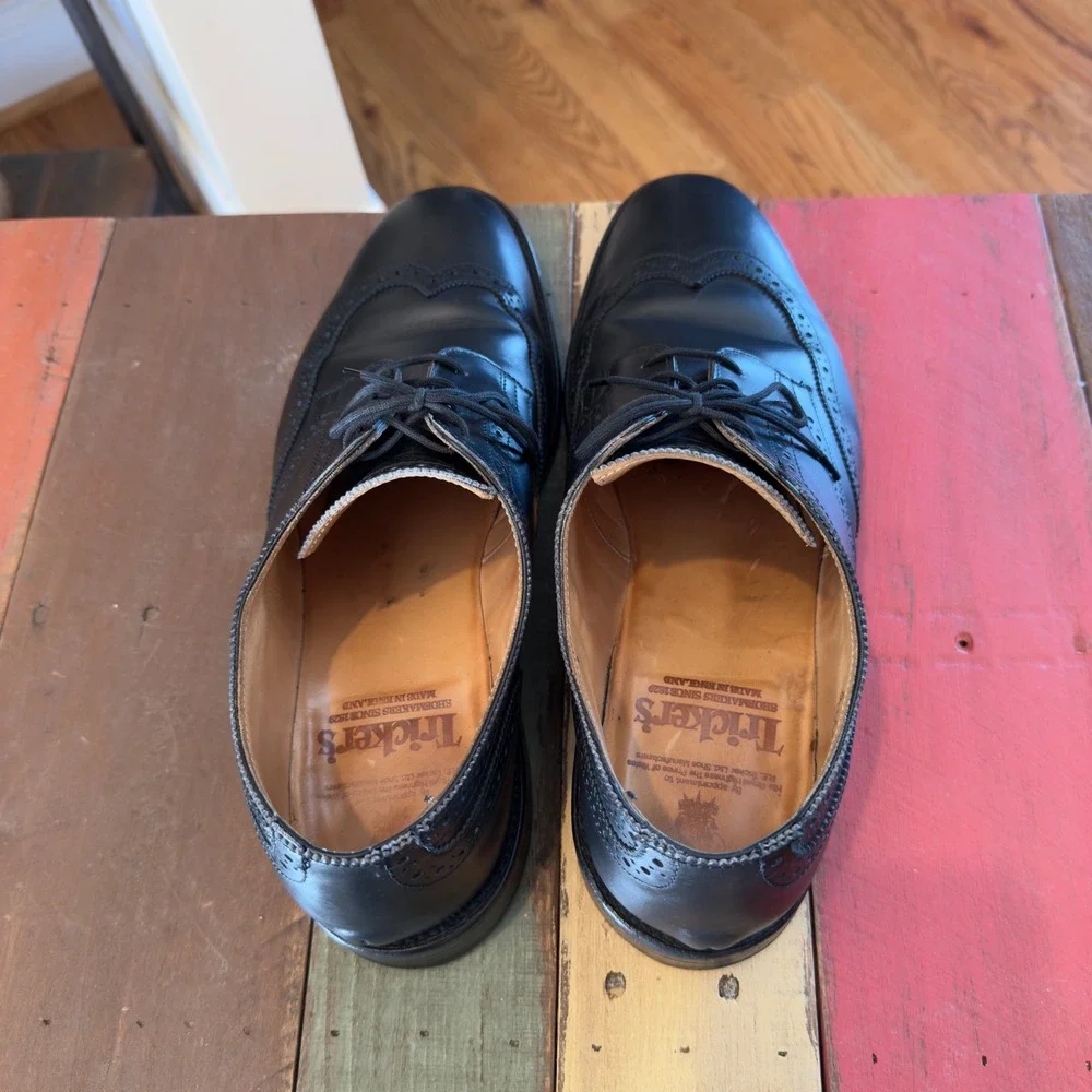 Trickers Whitman Black Leather Wingtip Brogue Derby Shoes Mens 10.5 Made in UK